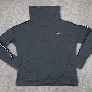 Under Armour Taped Fleece Funnel Neck Sweatshirt Womens Medium Gray UA Pullover